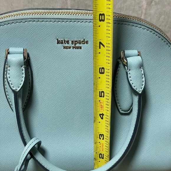 Kate Spade Baby Blue Reiley Medium Dome Saffiano Leather Satchel Crossbody Bag - Picture 8 of 16